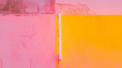 Aufkleber - Vibrant pink and yellow wall with neon light for modern design and decor