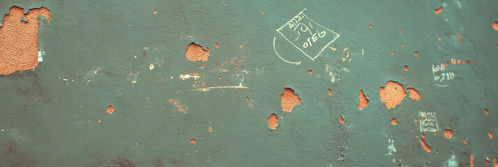 Poster - Chipped plaster wall texture with rough grey markings for creative background