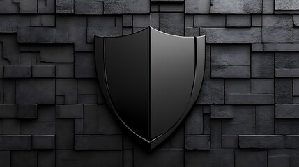 Poster - A glossy black shield emblem positioned against a textured black block wall
