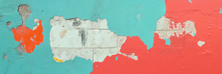 Poster - Abstract urban wall with chipped plaster and vibrant colors for artistic background