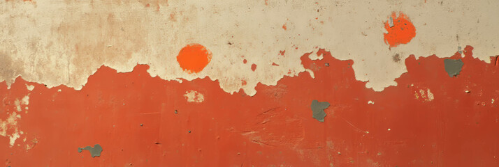 Poster - Rustic texture of chipped plaster wall with rough grey and orange markings for artistic design