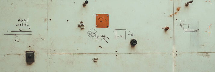 Poster - Vintage industrial wall with chipped plaster and rough grey markings for urban design