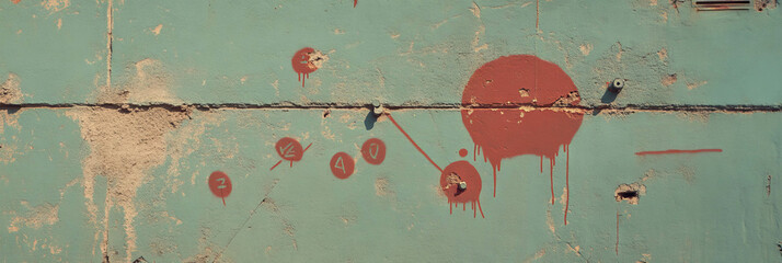 Poster - Urban street art on weathered plaster wall with rough grey markings
