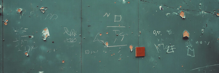 Poster - Distressed wall with chipped plaster featuring rough grey markings for urban texture design