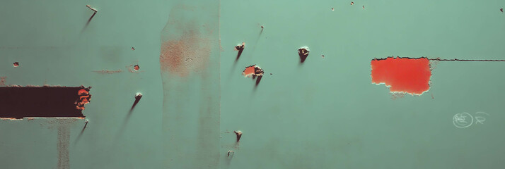 Poster - Urban décay: weathered wall with chipped plaster and grey markings for artistic textures