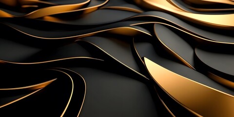 Poster - Abstract wallpaper design featuring threedimensional dark golden waves digital art modern aesthetic close-up view