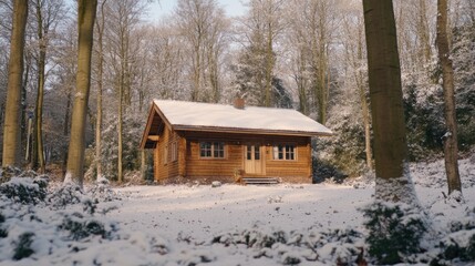 Wall Mural - small cabin snowy forest