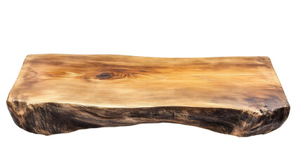 Poster - Rustic wooden plank with raw bark border, floating on transparent backdrop, perfect for product presentation