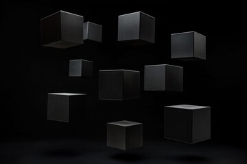 Poster - Floating black cubes in dark space.