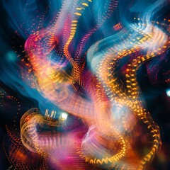 Wall Mural - abstract light trails, night, motion blur, energy