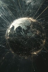 Wall Mural - black and white planet with lines