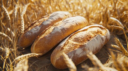 Canvas Print - Bread on Wheat Field