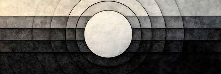 Poster - Stacked circular slices in gradient shades from cool charcoal at the bottom to lighter silver at