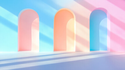 Aufkleber - Glossy pastel columns in staggered rows, casting delicate, interlocking shadows on a faintly