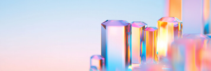 Poster - Holographic columns of different diameters grouped in an organic formation, shifting from metallic