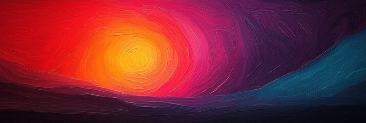 Poster - Continuous radial patterns shifting from bright tangerine near the center to deep purple at the