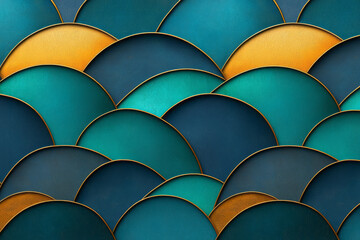 Leinwandbilder - Smoothly radiating arcs in gradient turquoise and gold, arranged in a repeating rippled pattern for
