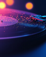Aufkleber - Modern silhouette of a record player arm arching over a vinyl coated in pastel glitter dust,