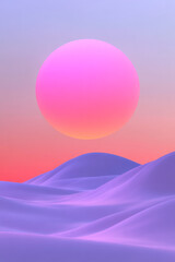 Poster - Soft painterly dunes tinted in peach and lavender, culminating in a glowing sun with swirling solar
