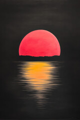 Fototapete - Minimalist sunset silhouette where broad rectangular bands in varying shades of pink and yellow