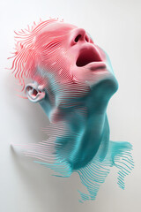 Aufkleber - Abstract 3D head model with dynamic, shifting grid lines that transition from teal near the base to