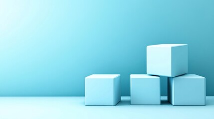 Poster - Four light blue cubes on a blue background.