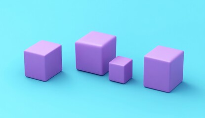 Poster - Four pastel purple cubes of varying sizes on a light blue background.