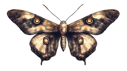 Poster - Watercolor illustration depicting intricate brown butterfly with delicate wings and fine antennae, resting against transparent backdrop