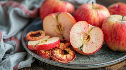 Poster - Fresh and dried apples on a plate, showcasing their vibrant colors and textures.