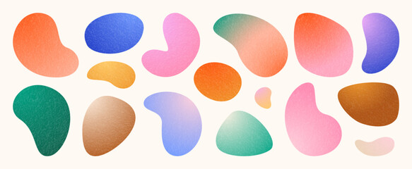 Poster - Abstract liquid shapes set vector background. Fluid graphic design in bright color. Isolated gradient wave figure in retro flat minimal style. Organic round forms with textured effect
