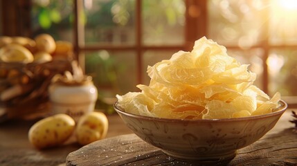 Poster - A bowl of dried fruit slices, beautifully arranged, showcasing a rustic kitchen setting.