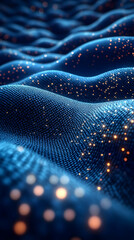 Poster - Abstract Blue Wavy Texture Background with Glowing Orange Accents Futuristic and Modern