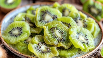 Poster - A bowl filled with vibrant green kiwi slices, showcasing their unique texture and color.