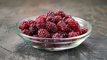 Poster - A glass bowl filled with fresh, plump blackberries on a textured surface.