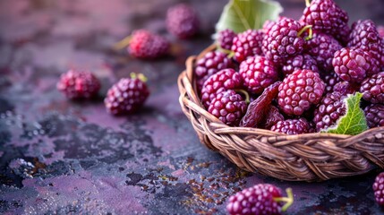 Poster - A basket of ripe blackberries on a textured surface, highlighting fresh produce.