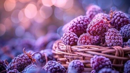 Poster - A basket filled with fresh blackberries against a soft, blurred background.