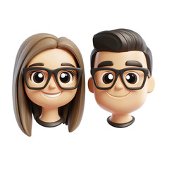 Poster - Couple wearing glasses with 3d cartoon heads of man and woman displaying different expressions