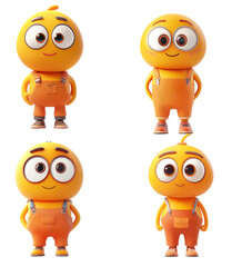 Poster - Four images of a yellow toy character with unique animations on a white background