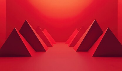 Poster - Red pyramids in a minimalist room.
