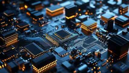 Poster - Exploring the intricate design and illumination of a modern microchip circuit board in a high-tech setting