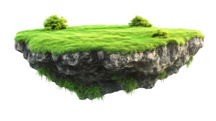 Poster - Grassy landscape hovering weightlessly, suspended against transparent backdrop, embodying dreamlike surreal environmental imagery