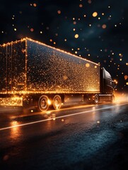 Wall Mural - semi truck on road at night