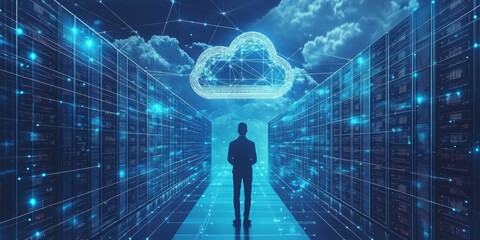 Tech Coding Expertise: Programmer Crafting Software, Data Processing with Global Network, Cloud Computing Security System