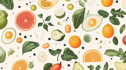  Modern Seamless Whole Food Background Featuring Various Ingredients