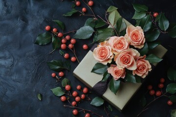 Poster - Gift Box with Roses and Berries