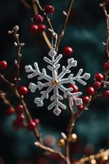 Wall Mural - snowflake on tree branch