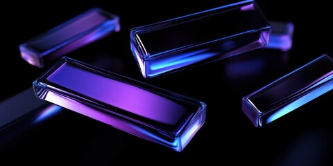 Poster - Glowing purple and blue glass rectangles on black background.