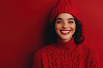 Wall Mural - Woman in red sweater and hat