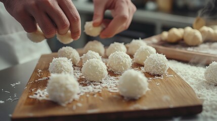 Wall Mural - Coconut Sprinkling on Wooden Board