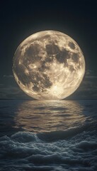 large moon reflecting on ocean surface against dark sky